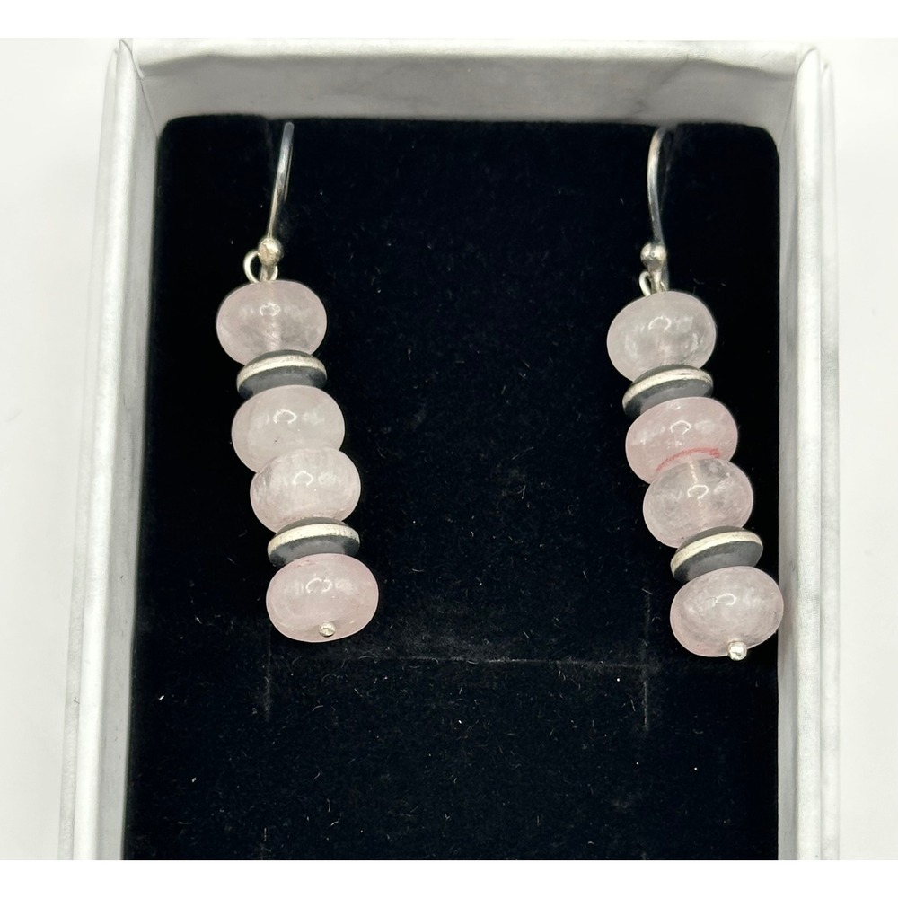 Southwestern‎ Rose Quartz Beaded Sterling Silver Handmade Earrings